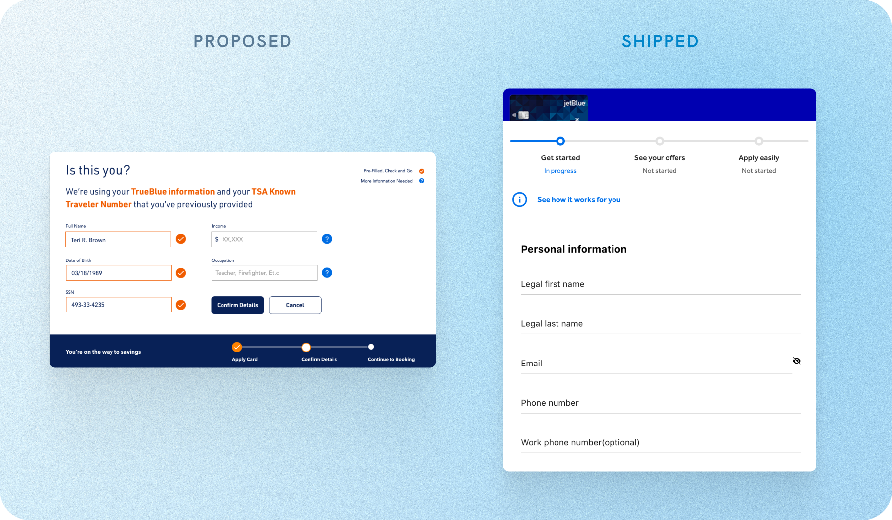 Card acquisition, proposed versus shipped